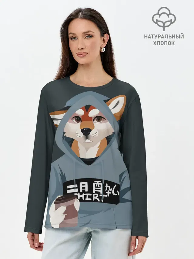 Лонгслив женский с принтом «Лисы — Furry fox»