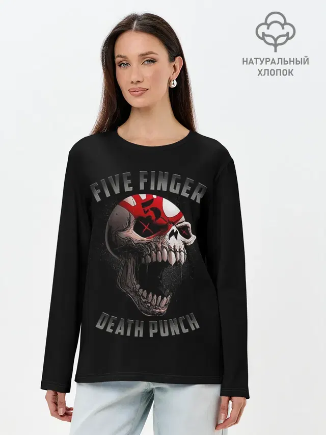 Лонгслив женский с принтом «Five Finger Death Punch — 5FDP»