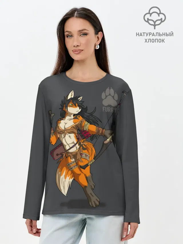Лонгслив женский с принтом «Лисы — Furry fox»