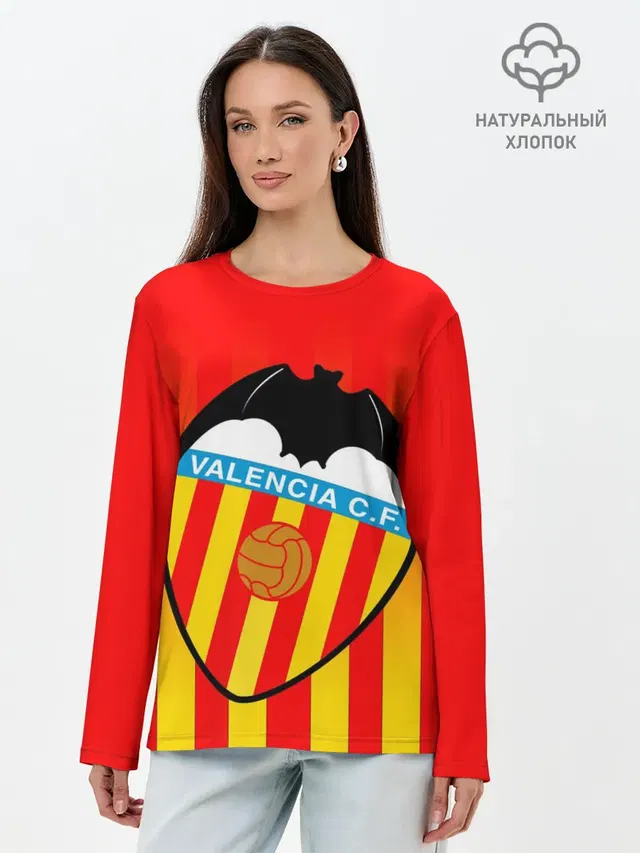 Лонгслив женский с принтом «Valencia — FC VALENCIA — ФК ВАЛЕНСИЯ»