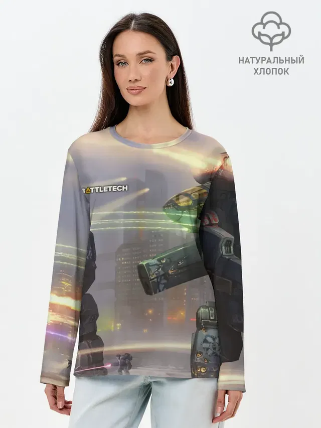 Лонгслив женский с принтом «BattleTech — Боевая техника»