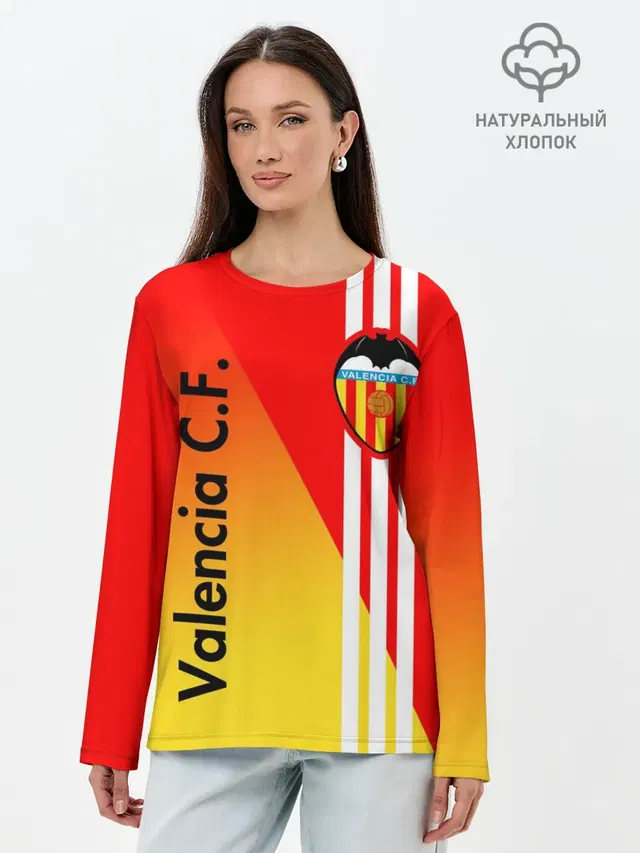 Лонгслив женский с принтом «Valencia — FC VALENCIA — ФК ВАЛЕНСИЯ»