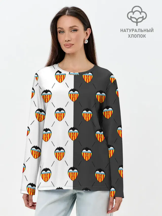 Лонгслив женский с принтом «Valencia — FC VALENCIA — ФК ВАЛЕНСИЯ»