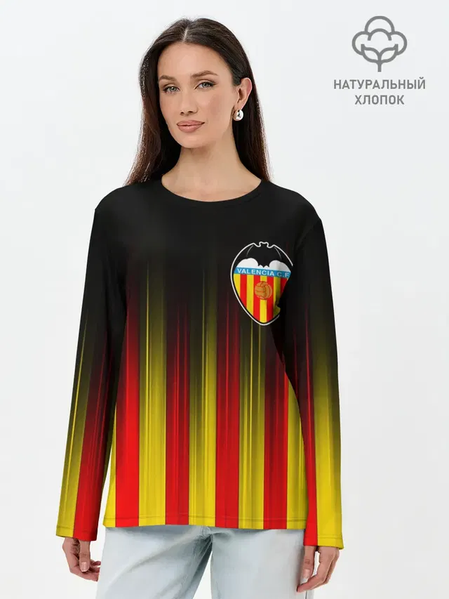 Лонгслив женский с принтом «Valencia — FC VALENCIA — ФК ВАЛЕНСИЯ»
