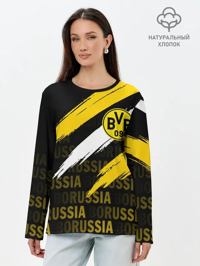 Лонгслив женский с принтом «Borussia — ФК БОРУССИЯ — FC BORUSSIA»