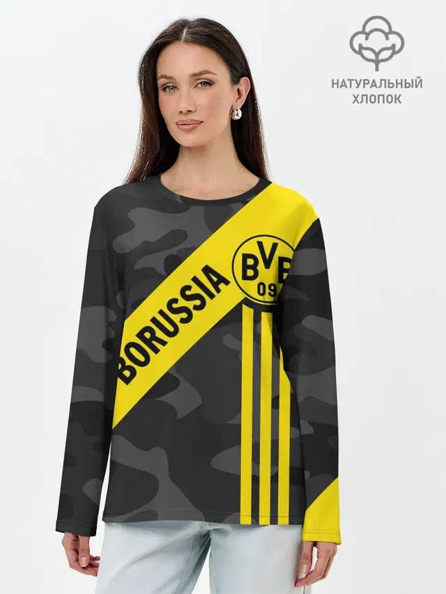 Лонгслив женский с принтом «camouflage — ФК БОРУССИЯ — FC BORUSSIA»