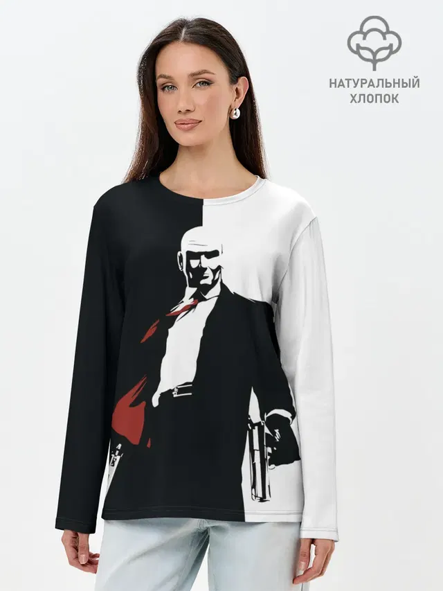 Лонгслив женский с принтом «Hitman — Hitman BW»