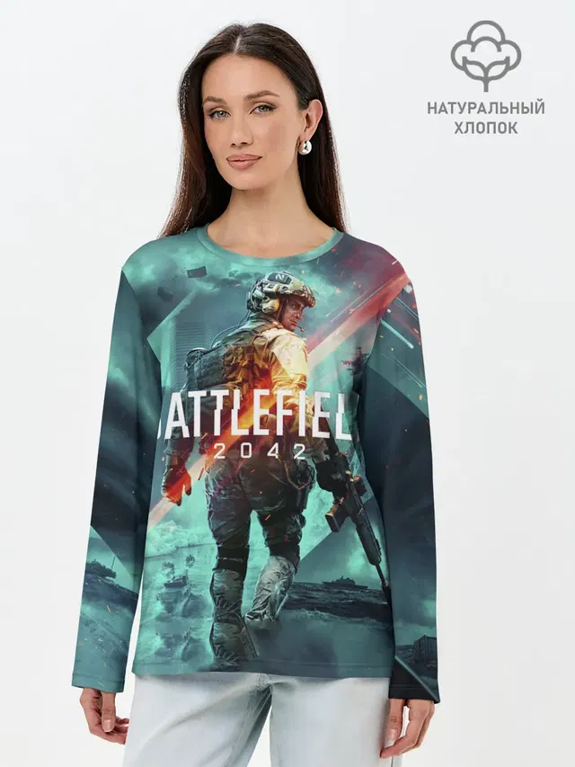 Лонгслив женский с принтом «BATTLEFIELD — Баттлфилд 2042»