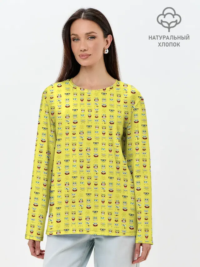 Лонгслив женский с принтом «Губка Боб — SpongeBobs facial expressions»