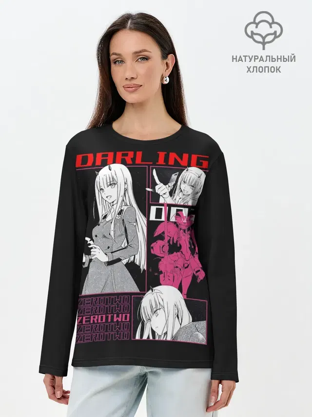 Лонгслив женский с принтом «Darling in the FranXX — Зеро Ту с рожками»