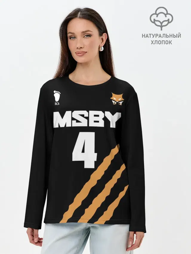 Лонгслив женский с принтом «Хайкью — 4 — MSBY — BLACK JACKALS»