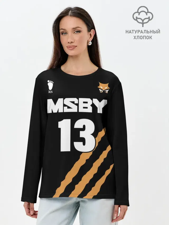 Лонгслив женский с принтом «Хайкью — 13 — MSBY — BLACK JACKALS»