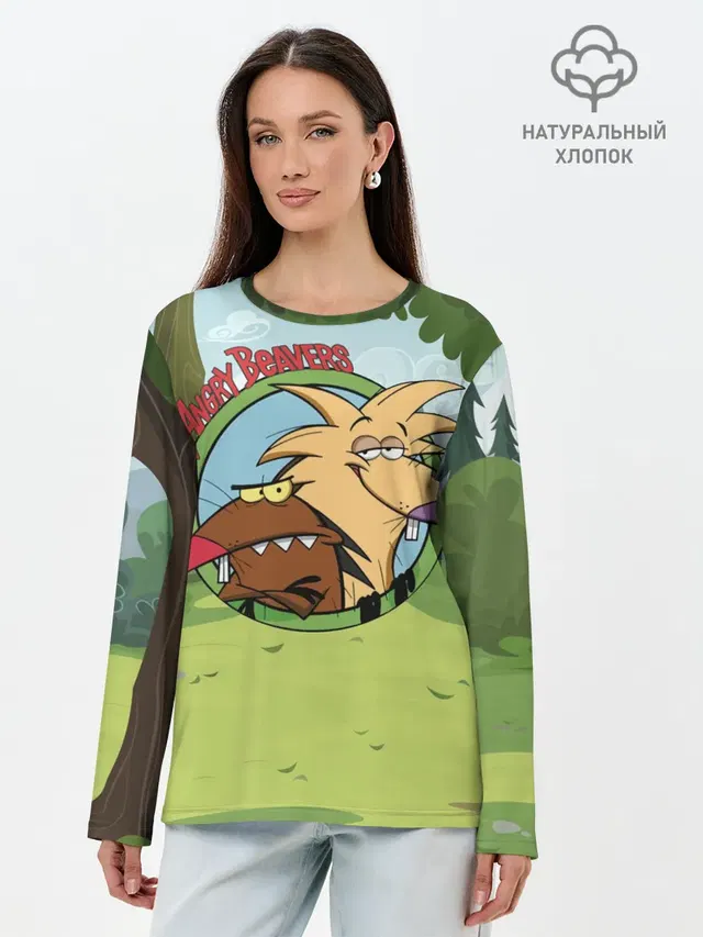 Лонгслив женский с принтом «Крутые Бобры Angry Beavers — Angry Beavers»