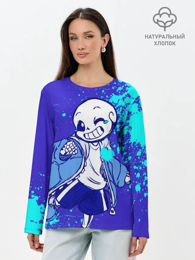 Лонгслив женский с принтом «Андертейл — UNDERTALE SANS BLUE»
