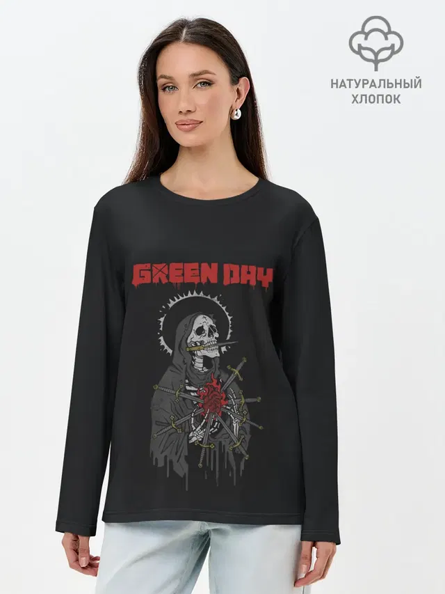 Лонгслив женский с принтом «Green Day — ГринДей — Poster»
