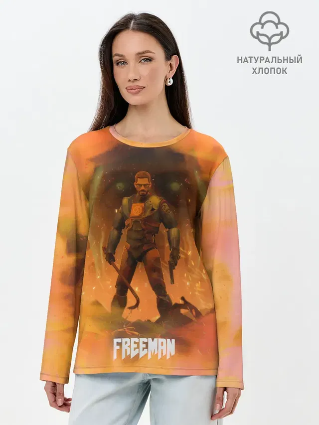 Лонгслив женский с принтом «Half-Life — FREEMAN — GMAN»