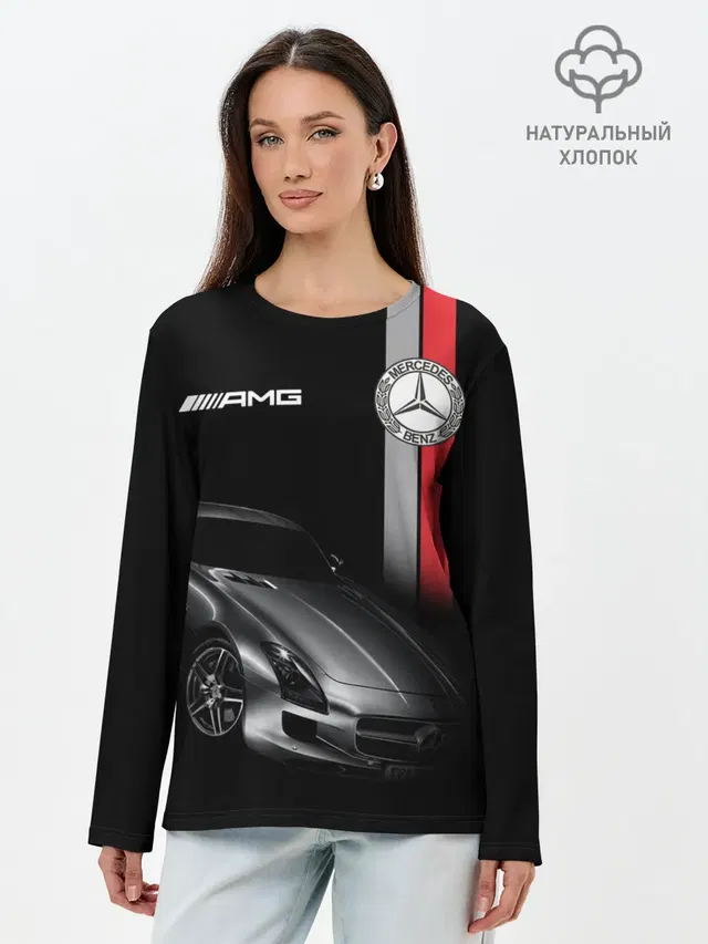 Лонгслив женский с принтом «AMG logo — MERCEDES BENZ AMG»