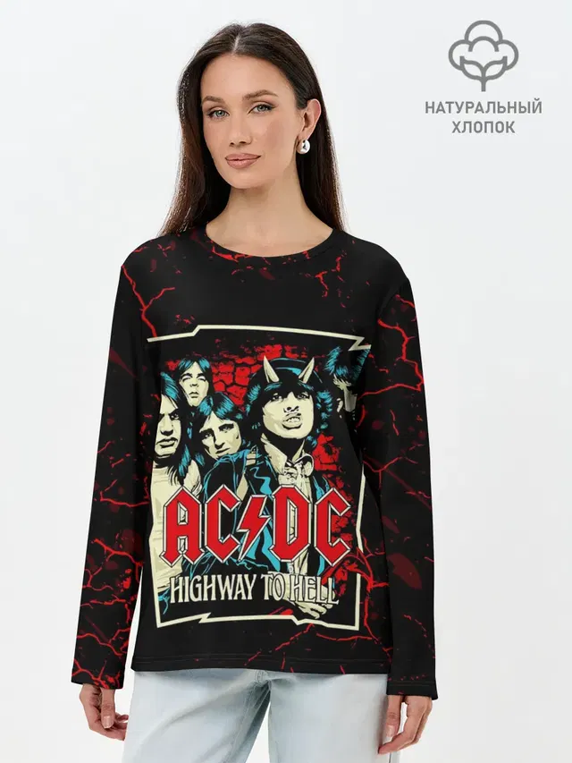 Лонгслив женский с принтом «AC/DC — AC DC HIGHWAY TO HELL»