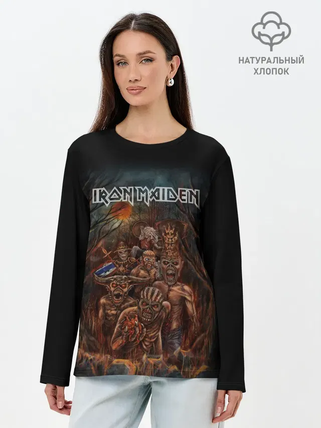 Лонгслив женский с принтом «Iron Maiden mascot — АЙРОН МЕЙДЕН»