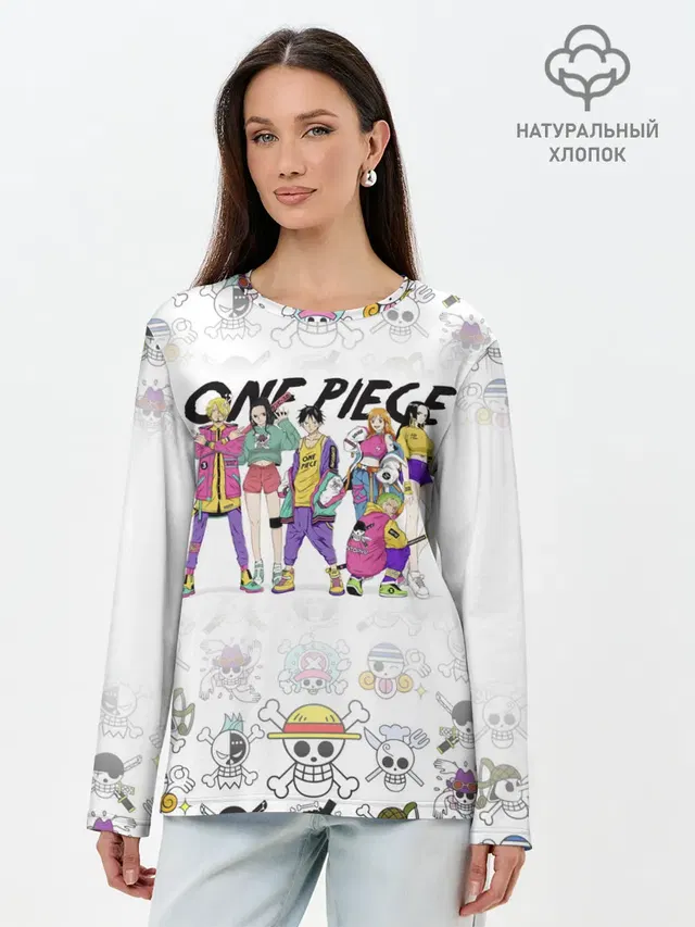 Лонгслив женский с принтом «Ван Пис — One Piece. Большой куш на стиле»