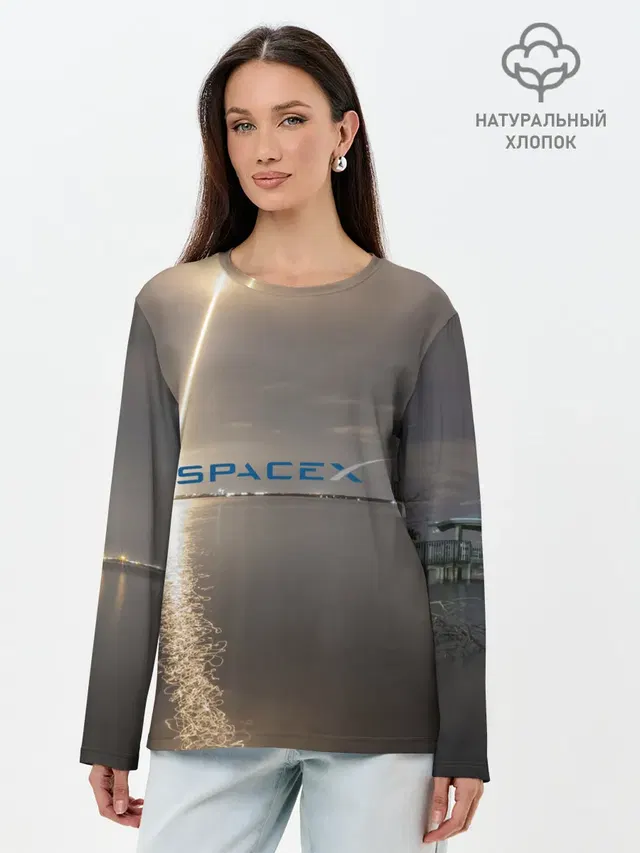 Лонгслив женский с принтом «Астрономия, космос — SpaceX Dragon 2»