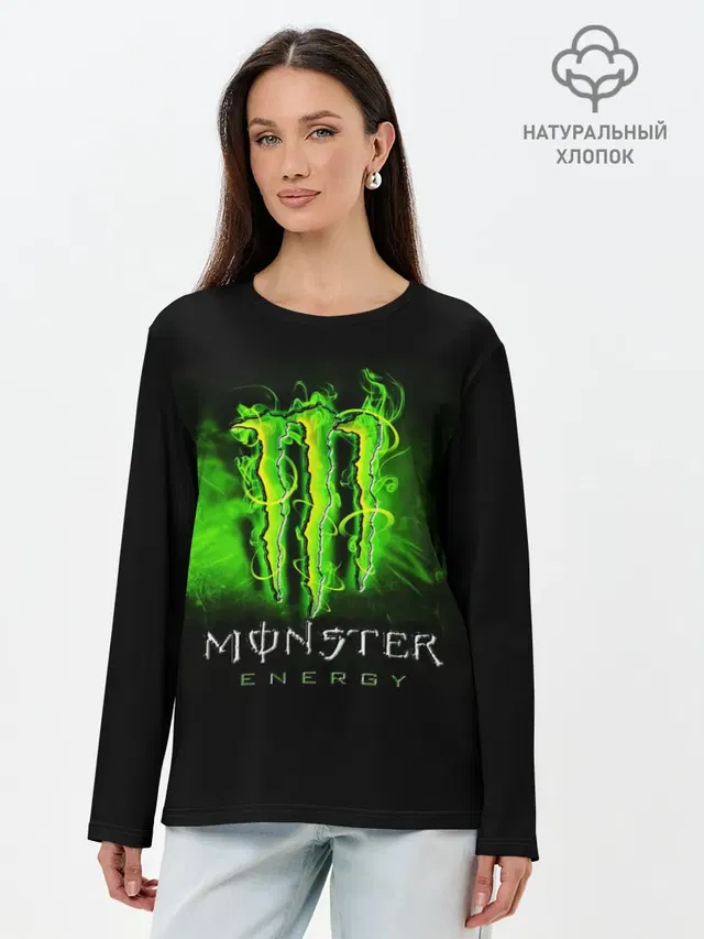 Лонгслив женский с принтом «Разные тренды — MONSTER ENERGY NEON — НЕОН»