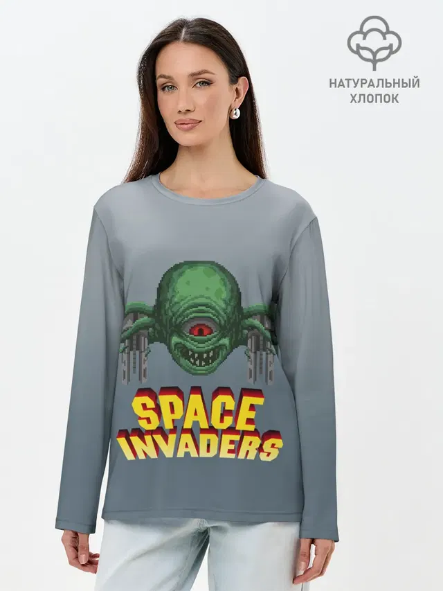 Лонгслив женский с принтом «Space Invaders — Old game»