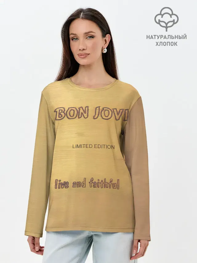 Лонгслив женский с принтом «Bon Jovi — Live and Faithful - Bon Jovi»