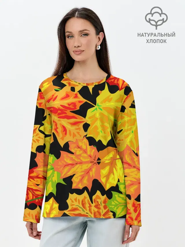Лонгслив женский с принтом «Листья — LEAF FALL — AUTUMN»
