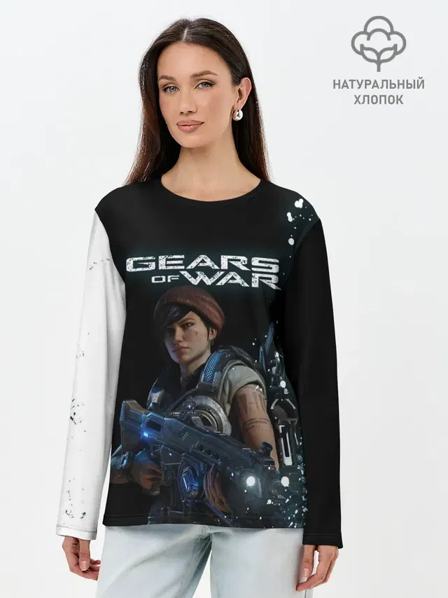 Лонгслив женский с принтом «Gears of War — ШЕСТЕРЕНКИ»