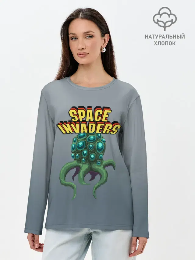 Лонгслив женский с принтом «Space Invaders — Old game»