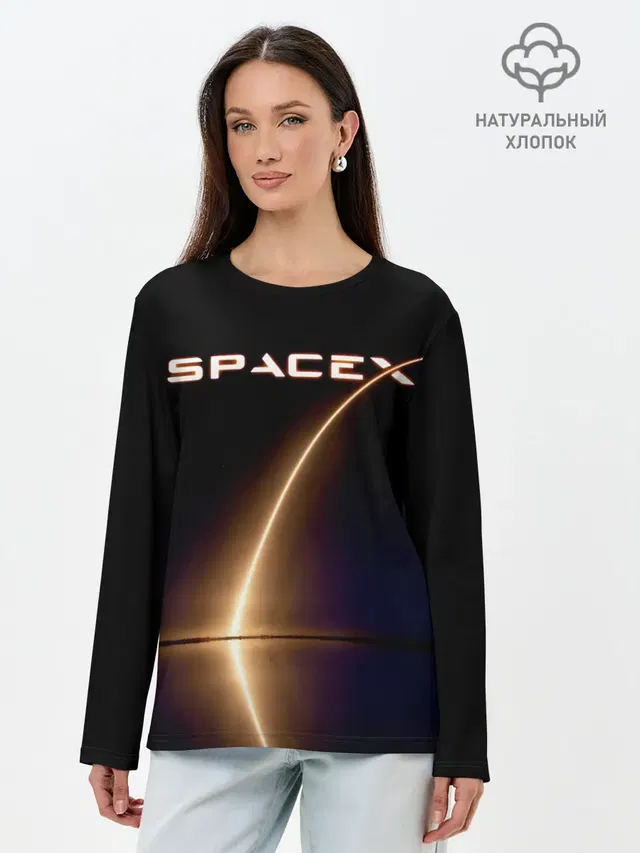 Лонгслив женский с принтом «Астрономия, космос — Space X»