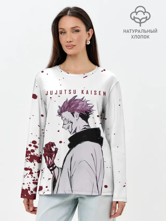 Лонгслив женский с принтом «Магическая битва — Ryomen Sukuna Jujutsu Kaisen»