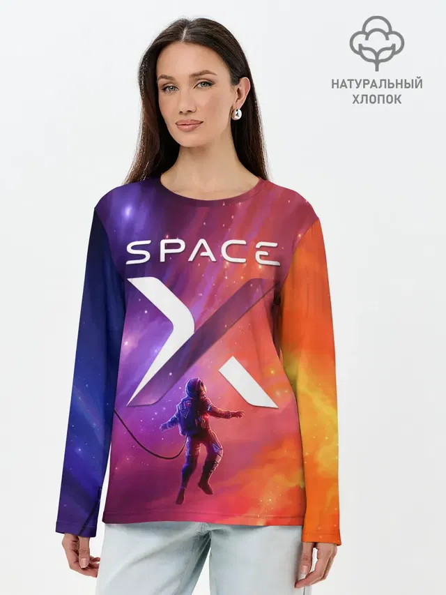 Лонгслив женский с принтом «Астрономия, космос — Space X»