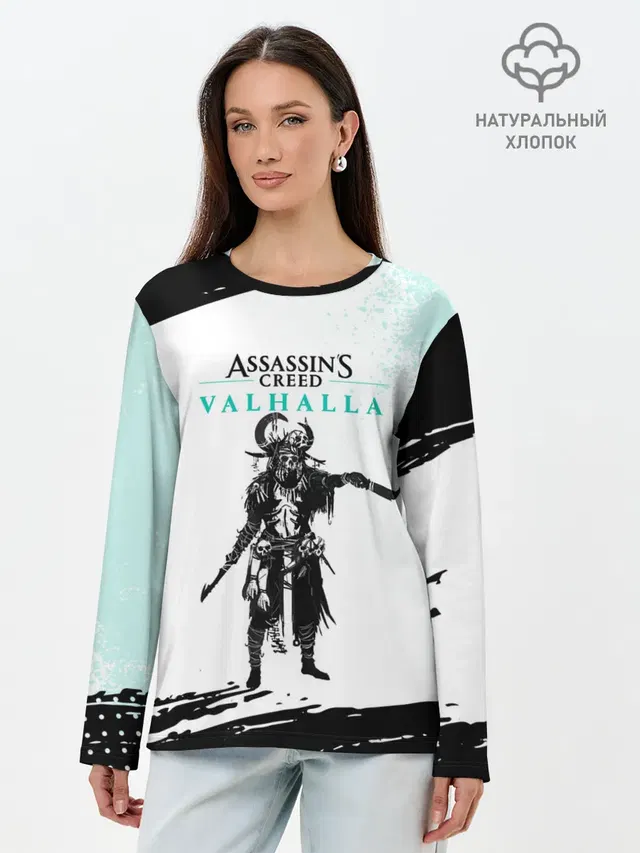 Лонгслив женский с принтом «ASSASSINS CREED — АССАСИН КРИД — ASSASSINS CREED VALHALLA»