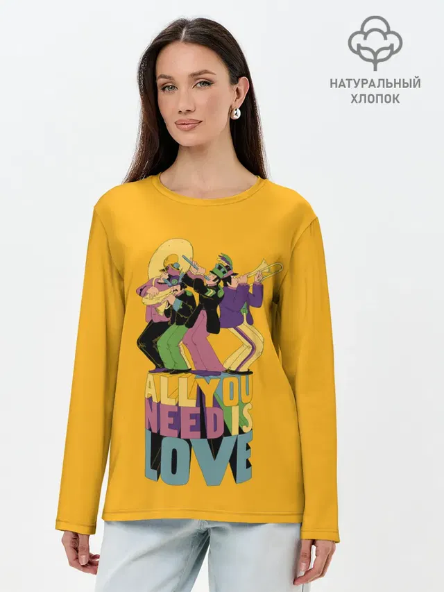 Лонгслив женский с принтом «The Beatles — Всё что тебе нужно это любовь»