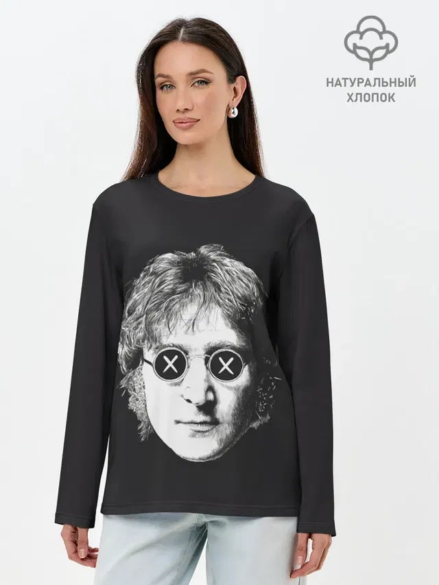 Лонгслив женский с принтом «The Beatles — Ленон в очках»