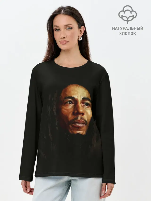 Лонгслив женский с принтом «Боб Марли — Bob Marley Art»