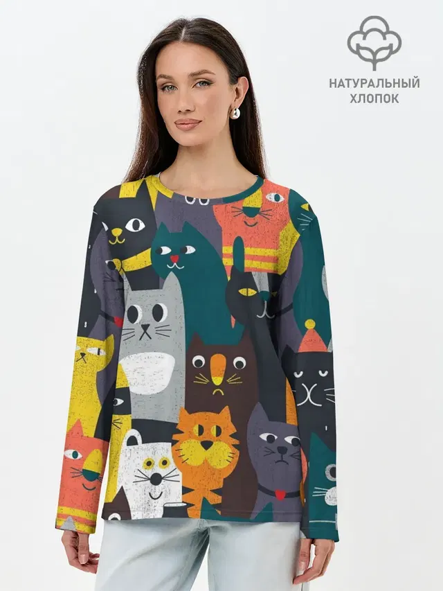 Лонгслив женский с принтом «Коты и кошки — крутые коты»