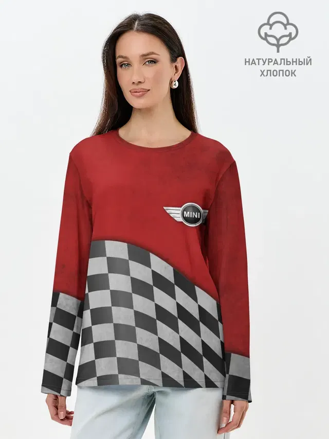 Лонгслив женский с принтом «Mini Cooper — Финиш Cooper»