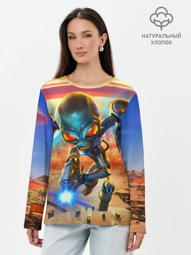 Лонгслив женский с принтом «Destroy all Aliens»