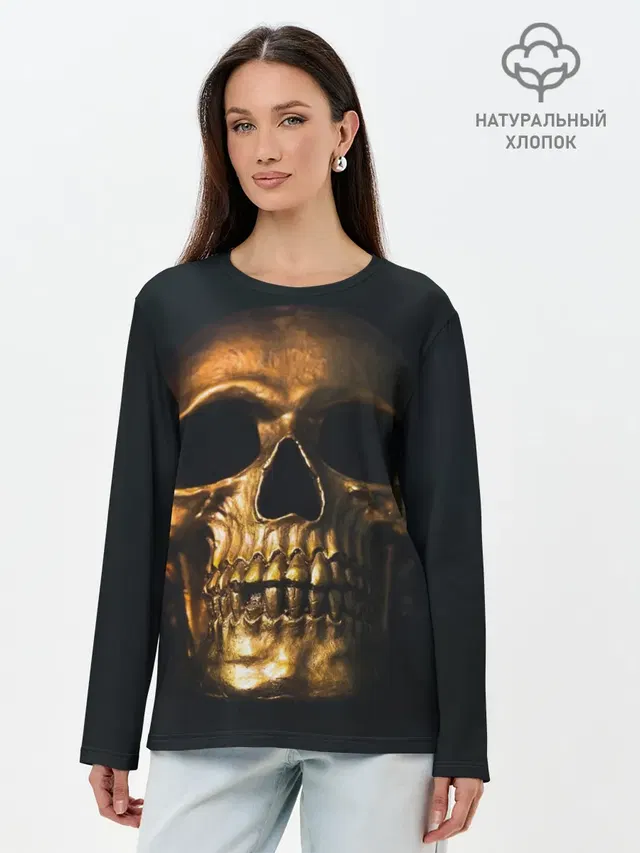 Лонгслив женский с принтом «Черепа — Gold Skull»