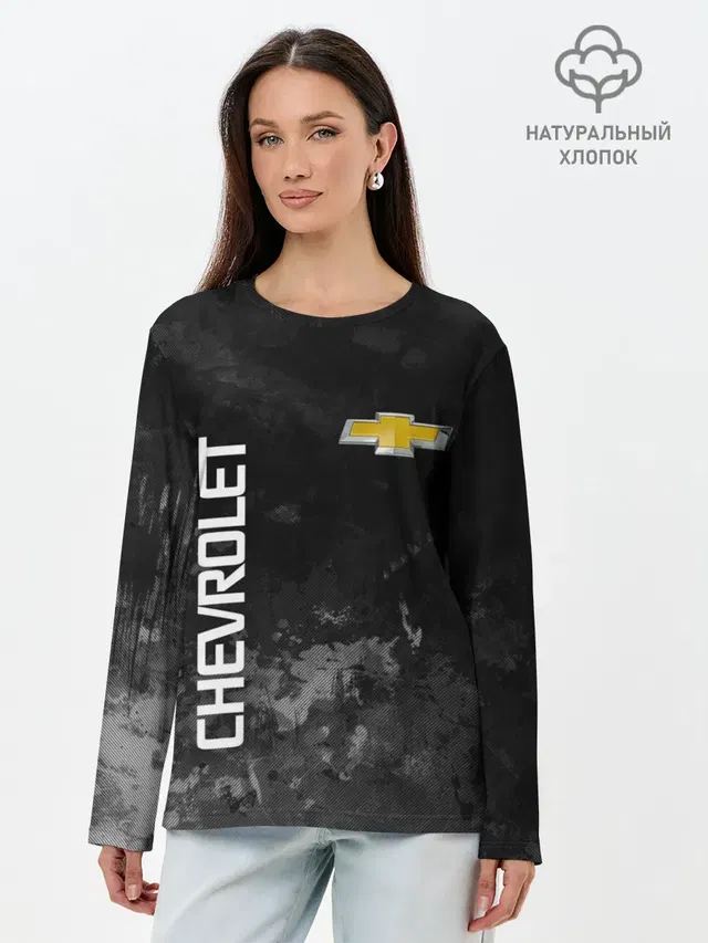 Лонгслив женский с принтом «Bowtie logo — Chevrolet, gray»