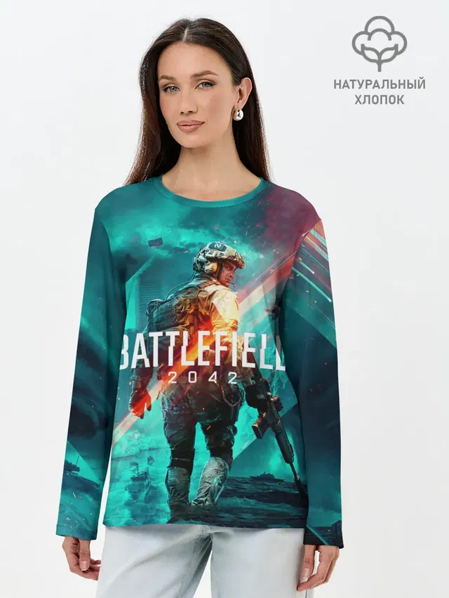 Лонгслив женский с принтом «BATTLEFIELD — Battlefield 2042 игровой арт»