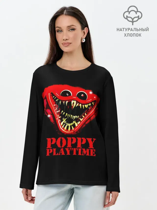 Лонгслив женский с принтом «Poppy Playtime — ХАГГИ ВАГГИ Poppy Playtime»
