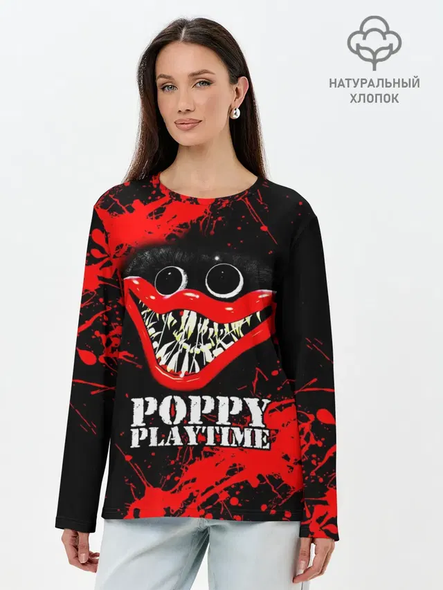 Лонгслив женский с принтом «Poppy Playtime — ХАГГИ ВАГГИ»
