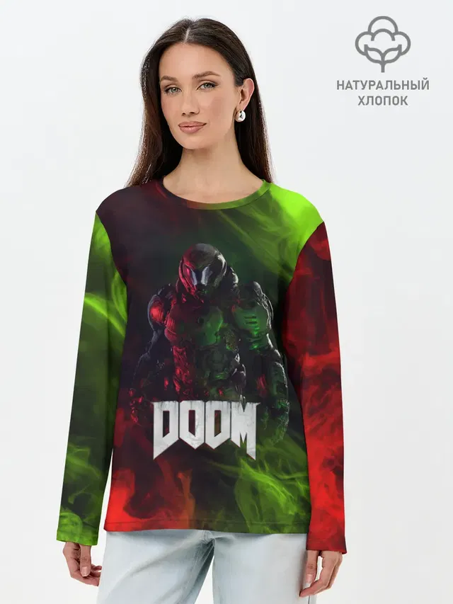 Лонгслив женский с принтом «Дум — Doomguy»