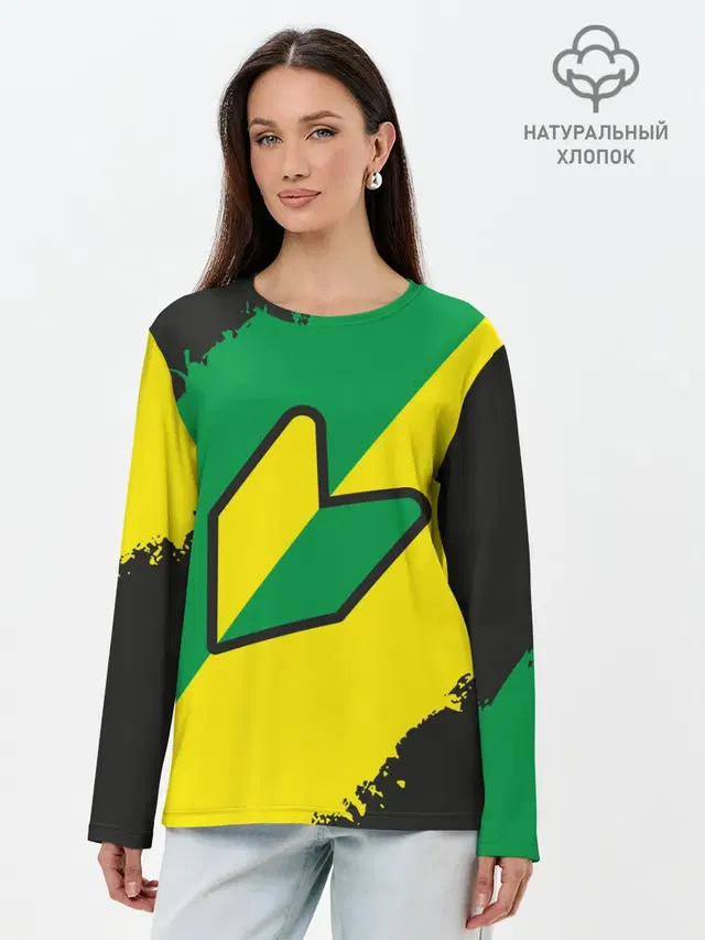 Лонгслив женский с принтом «JDM Style — JDM GREEN YELLOW LOGO»