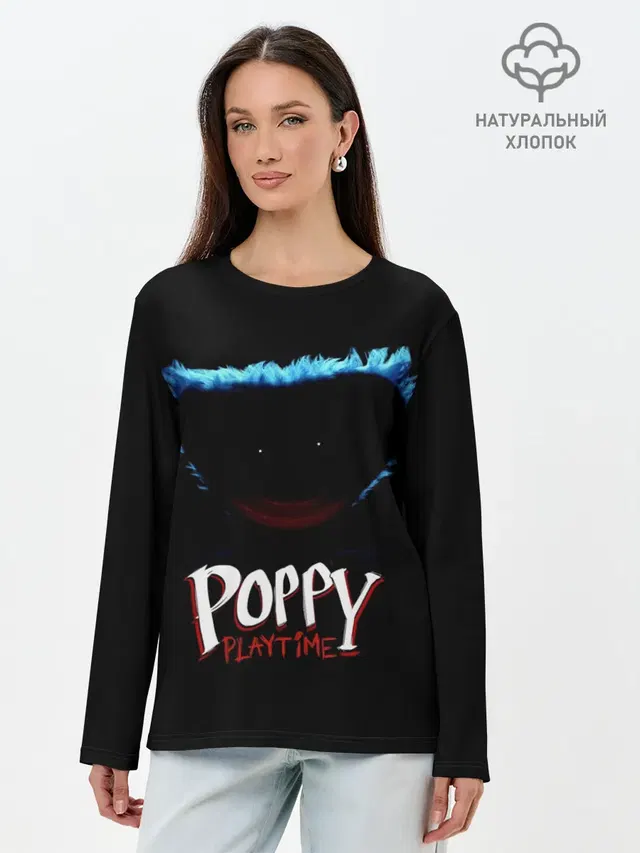 Лонгслив женский с принтом «Poppy Playtime — Huggy Wuggy»