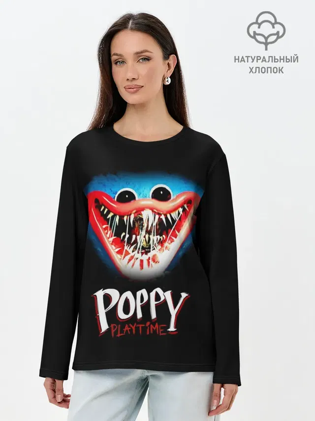 Лонгслив женский с принтом «Poppy Playtime — Huggy Wuggy, Poppy Playtime»